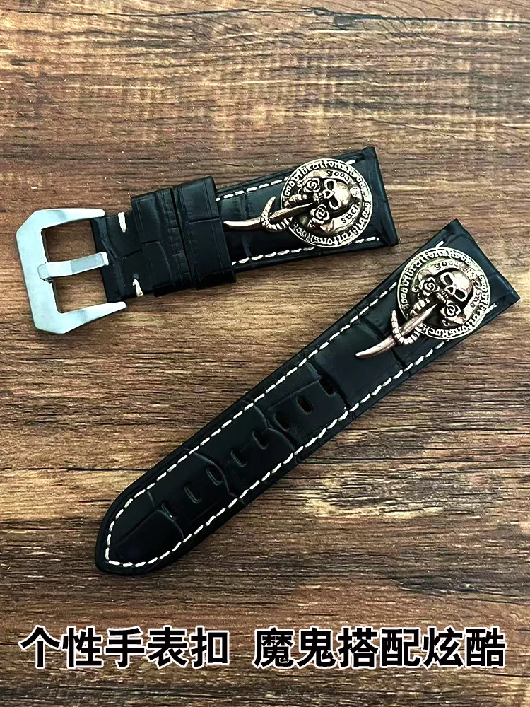 Handmade Punk Genuine Leather Watch Band Pin Watch Band Cowhide Strap 24 26mm Fashion Wrist Strap