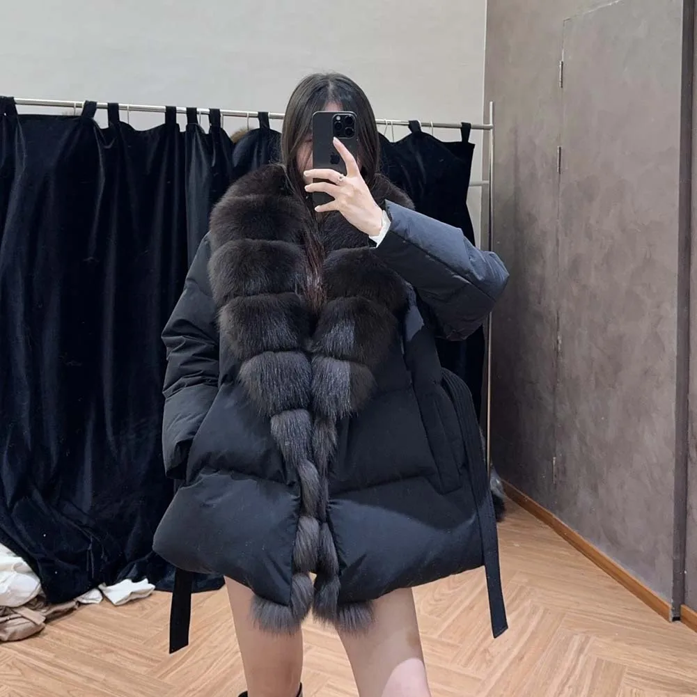 Nouveau hiver épaissi vêtements chauds chaud naturel réel fourrure de renard 90% blanc canard doudoune décontracté femme Parkas