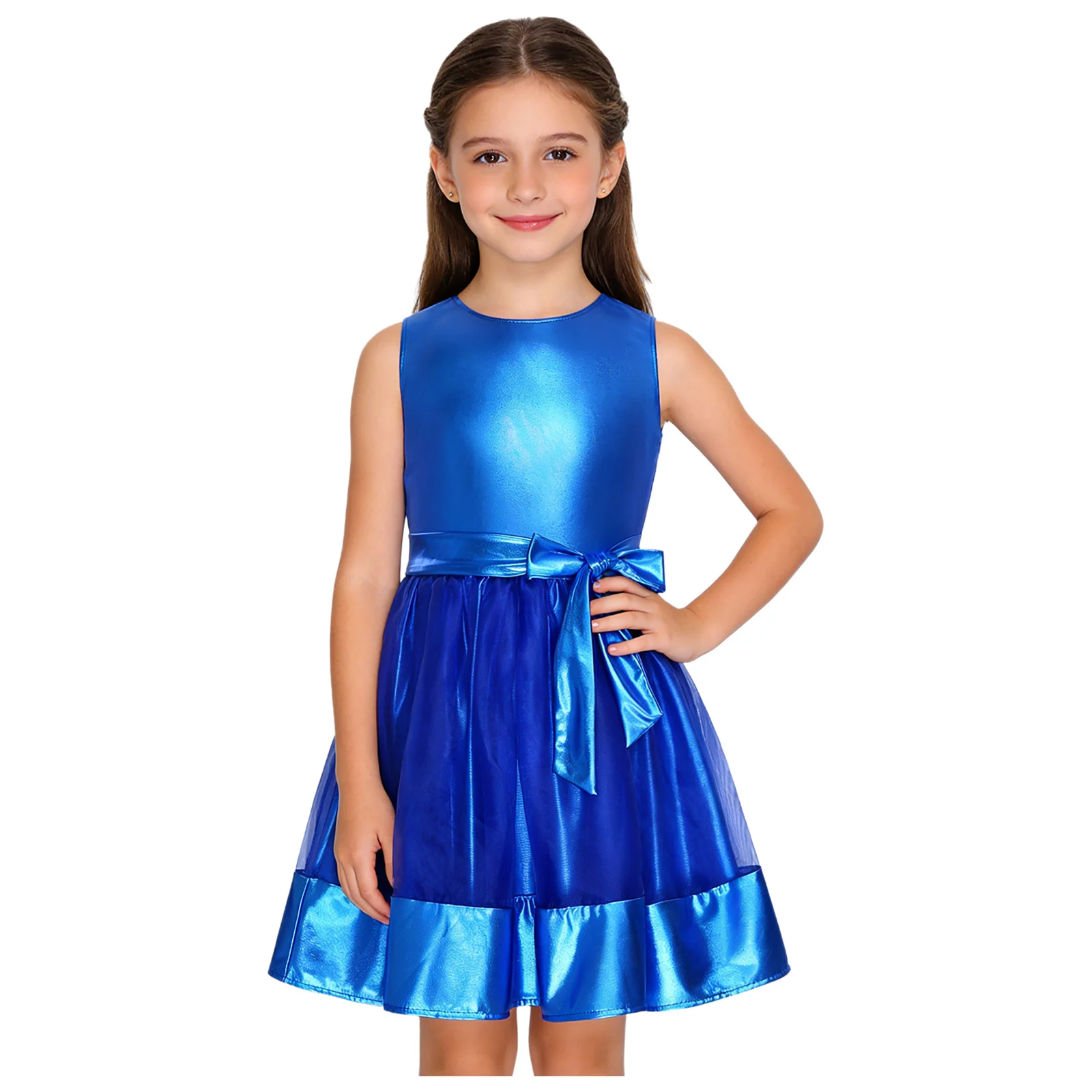キッズメタリック光沢のあるダンスドレス女の子モダン社交衣装子供のカジュアルガールドレスファッショナブルなクリスマス宴会服