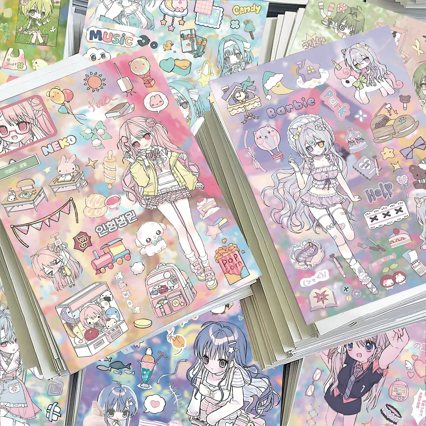 8Pcs Sweet Cute Character Waterproof Stickers Journal DIY Decor