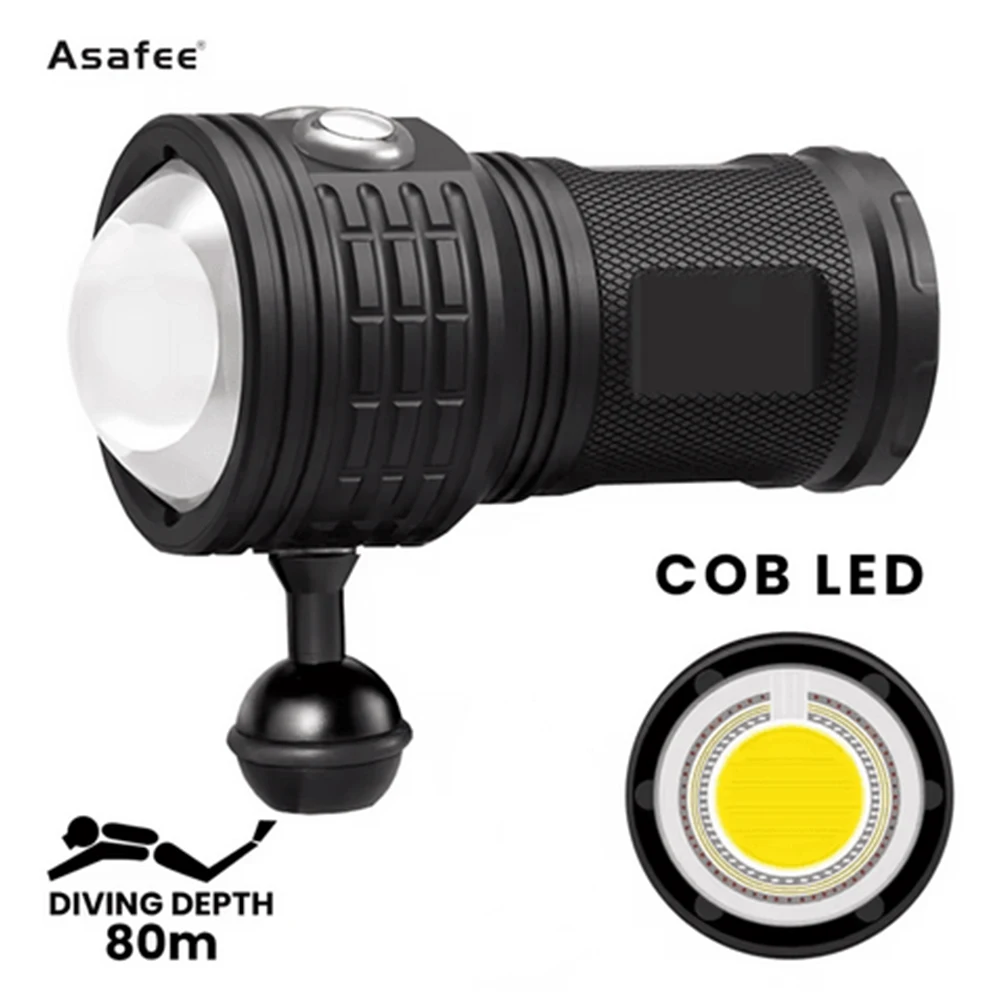 Asafee DRC01 COB LED 6000LM 80M Underwater Diving Flashlight White Red Blue 80° Light 500M Range Torch IPX8 Waterproof Lantern