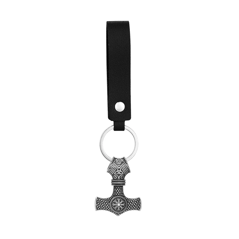 Retro Norse Vikings młot thora brelok mężczyźni złoty kolor stal nierdzewna Mjolnir wisiorek z amuletem prawdziwy skórzany brelok biżuteria