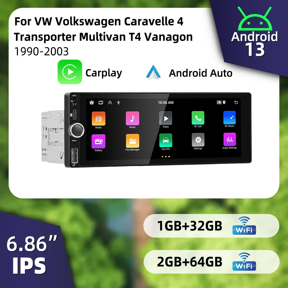 

Автомагнитола Android для VW Volkswagen Caravelle 4 Transporter Multivan T4 Vanagon 1990-2003, 6.86 дюймов, 1DIN, мультимедийная система с GPS