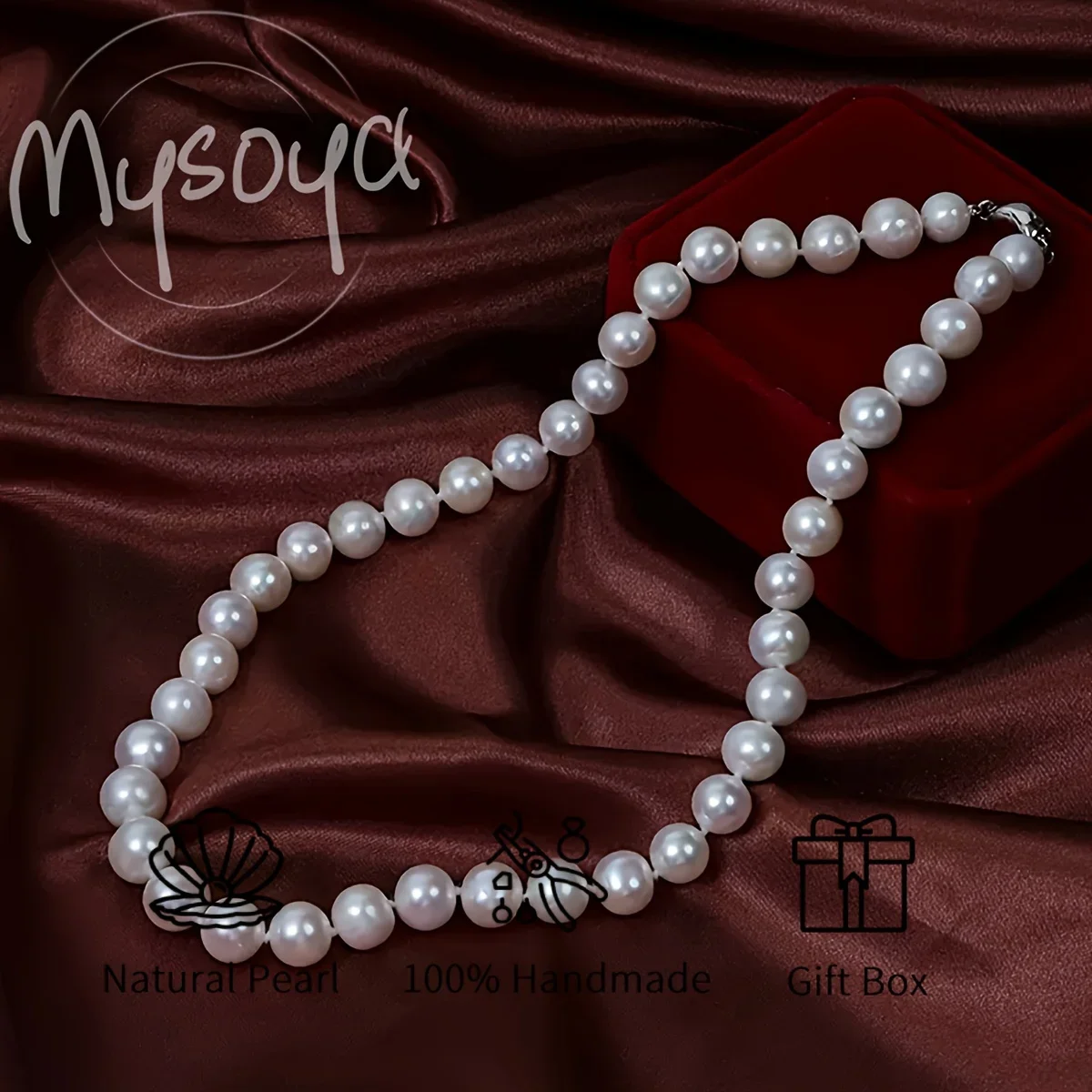 

MYSOYA Freshwater Pearl Necklace 10-11mm Pearls With 925 Silver Clasp Gift Box Perfect For Daily Wear Birthday Wedding Gift