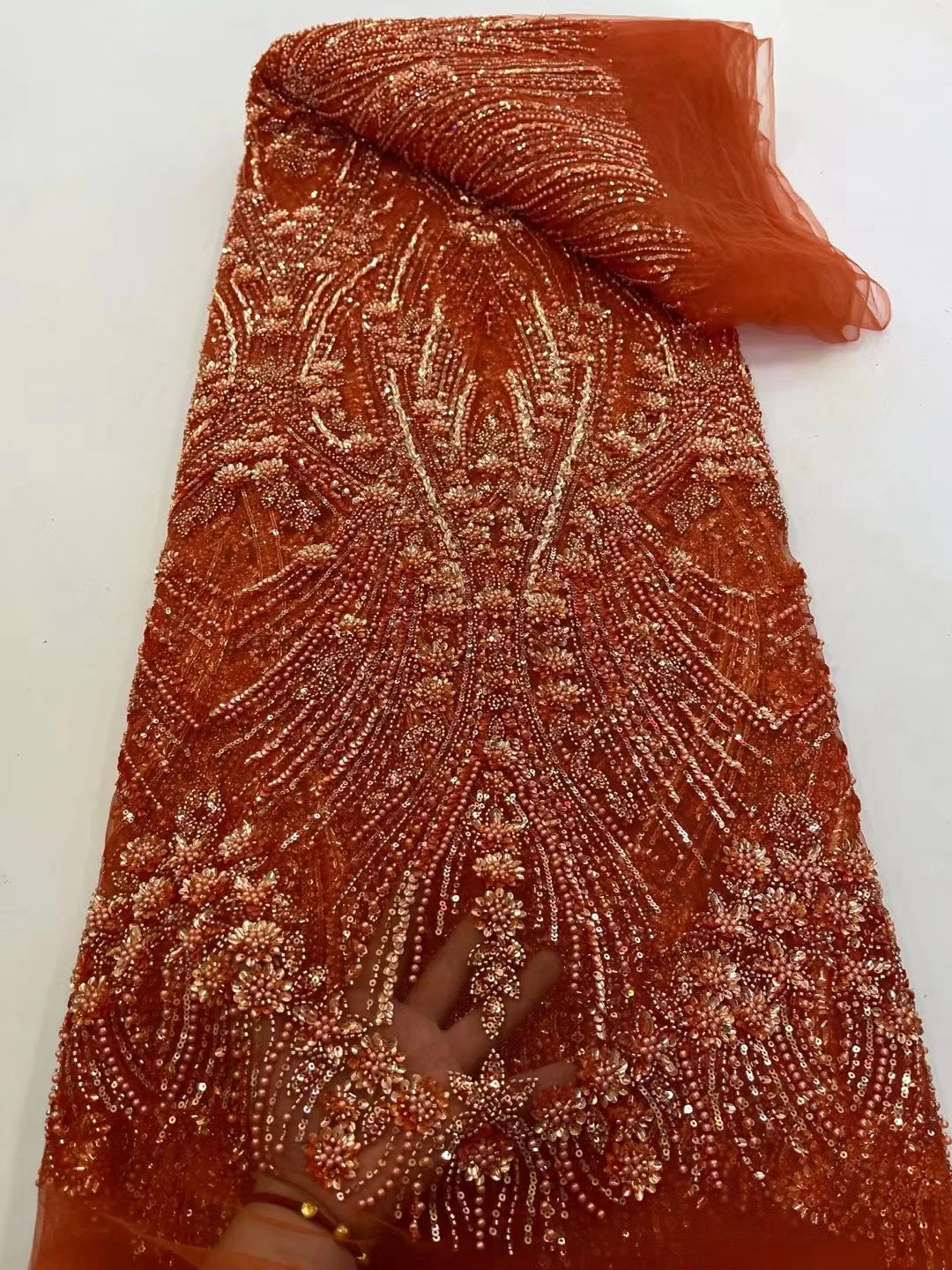 

Beaded Sequin Lace Fabric Nigerian Lace Fabric High Quality Lace Gold Embroidered Fabric For Sewing Women's Evening Dress