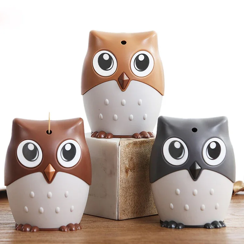 Cartoon Owl Toothpick Holder Desktop Automatic Toothpick Dispenser Tooth Pick Container Automatically PressToothpick Holder