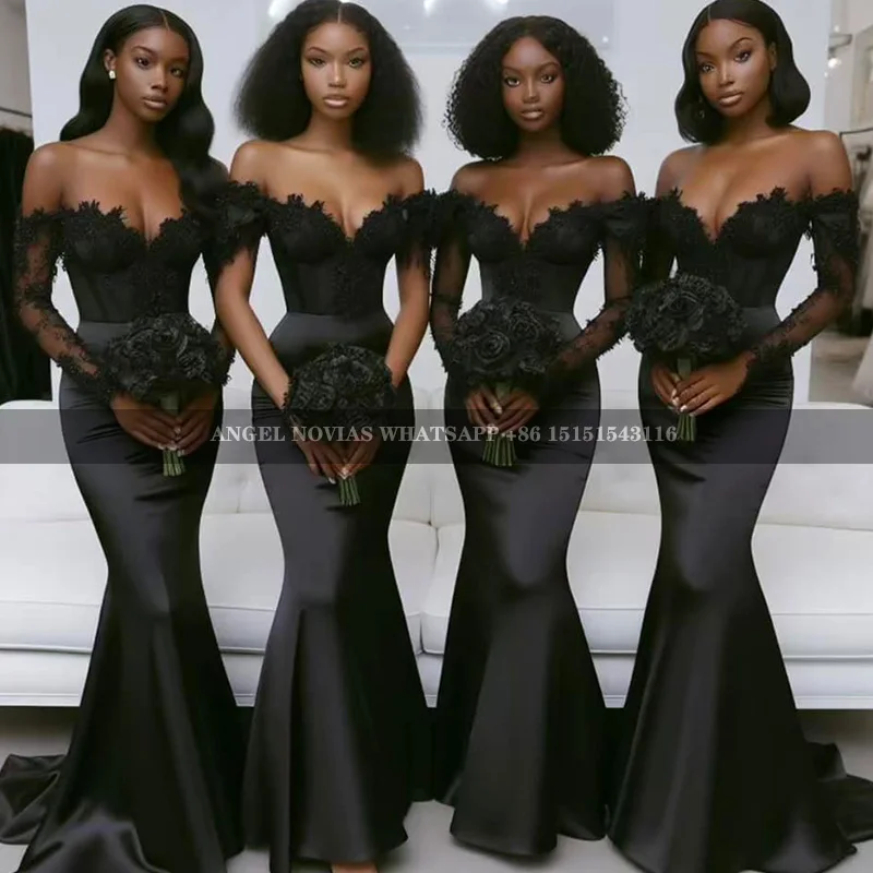 

Long Sleeves Black Mermaid Bridesmaid Dresses Special Occasion Wedding Robe Party Dress Vestidos De Fiesta