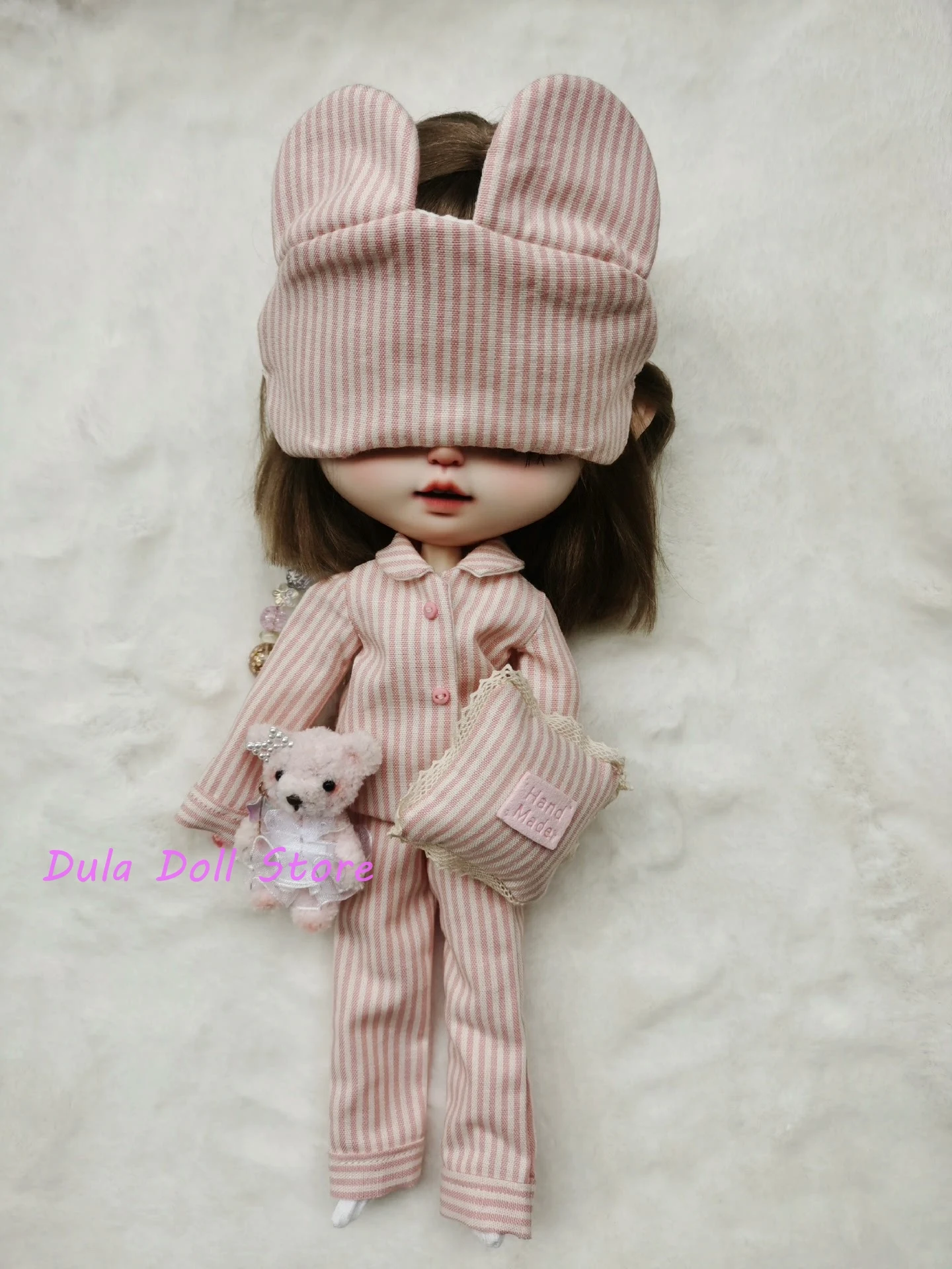 Ropa de muñeca Dula para Blythe, conjunto de pijama de algodón a rayas rosas hecho a mano ob24 ob22 Diandian Azone Licca ICY JerryB 1/6 Bjd Doll