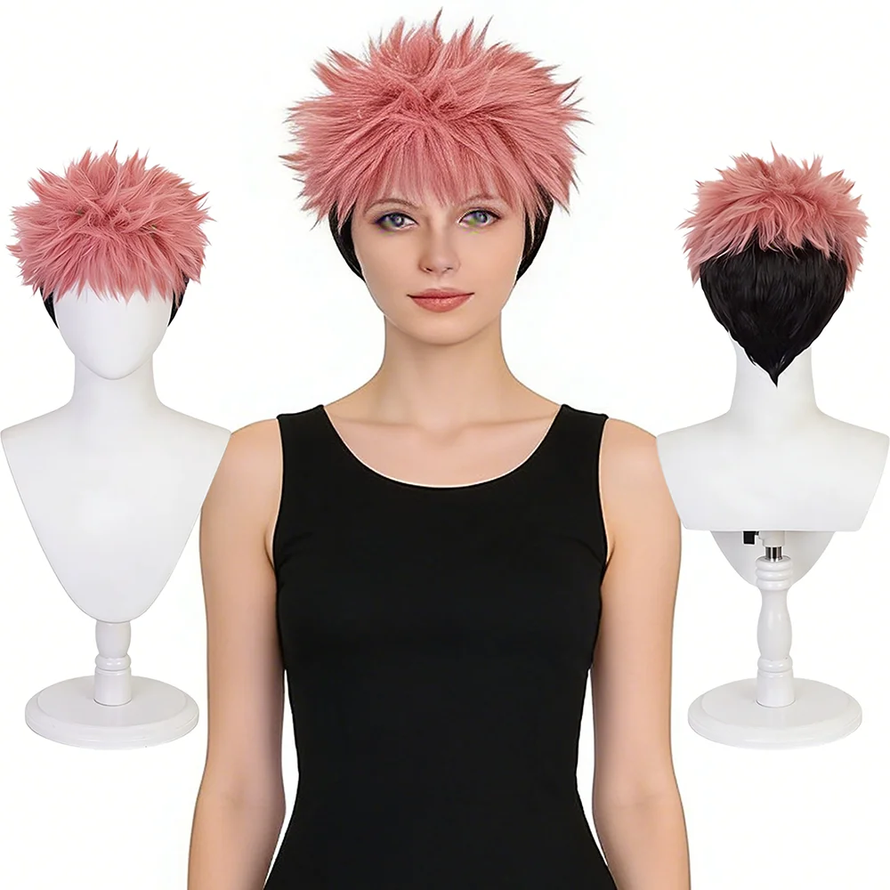 

Unisex Itadori Yuji Cosplay Wig Jujutsu Kaisen Pink Black Ombre Spiky Short Heat Resistant Synthetic Hair For Party Daily Use
