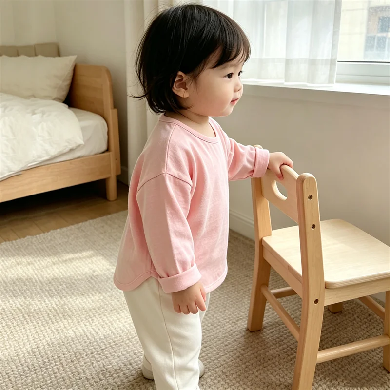Pure Cotton Children's Clothing Spring Long Sleeve T-shirts Solid Baby Boy Girl Tops Casual Kids Tee Autumn Bottoming Shirts