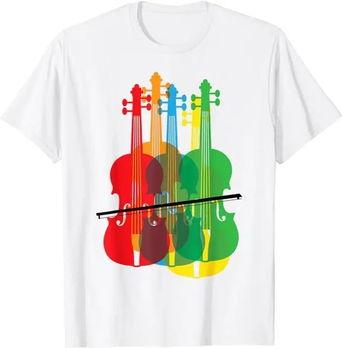 Multicolored Violins Birthday Gift For Musicians T-Shirt Sizes S-5XLHigh Quality 100%Cotton Short Sleeve