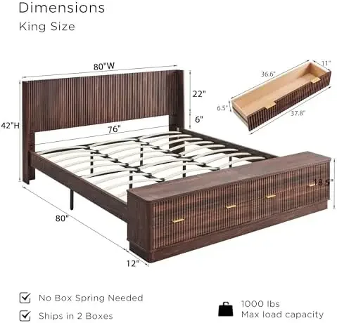 Gerilltes Kingsize-Bettgestell – King Size Bed Frame With Storage Drawers Bewertung und Preis