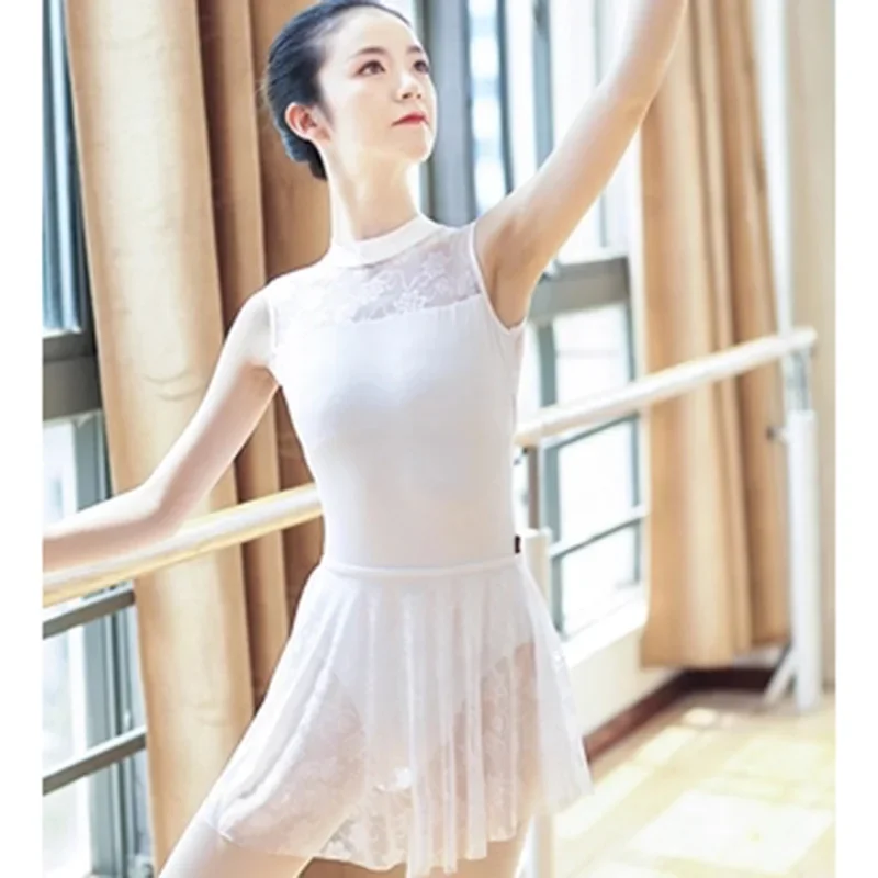 Adult Girls Ballet Leotard Sexy Women Black White Lace Sleeveless Gymnastic  Female Backless Fitness Professional Costume