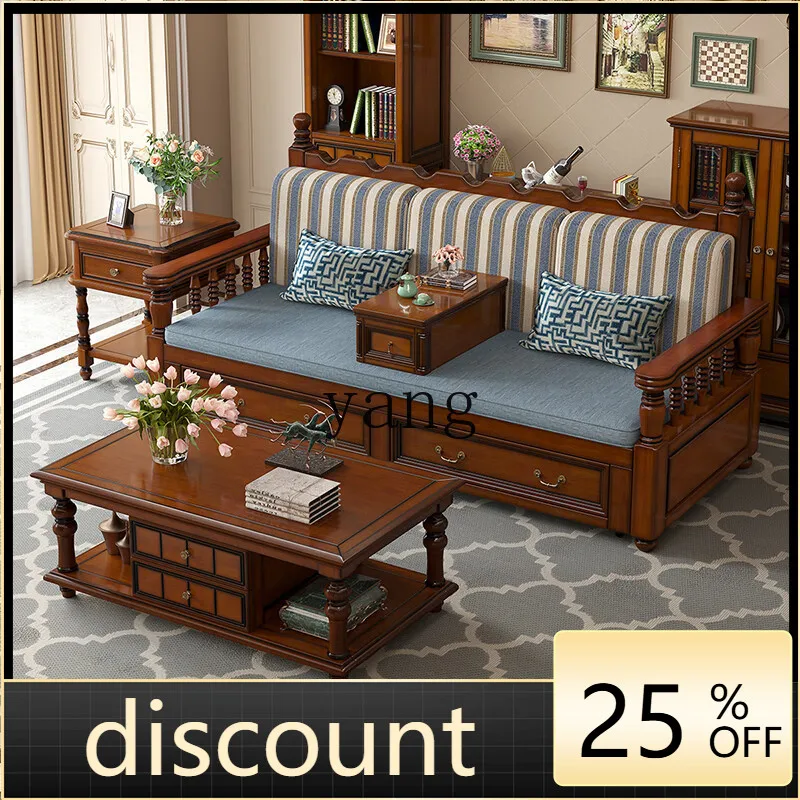 LMM American retro country solid wood sofa bed push-pull folding double Arhat bed