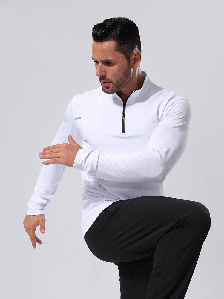 Męska bluza z zamkiem błyskawicznym, męskie bluzy z pulowerem, koszula sportowa, męska bluza z zamkiem błyskawicznym 1/4 — zdjęcie 7