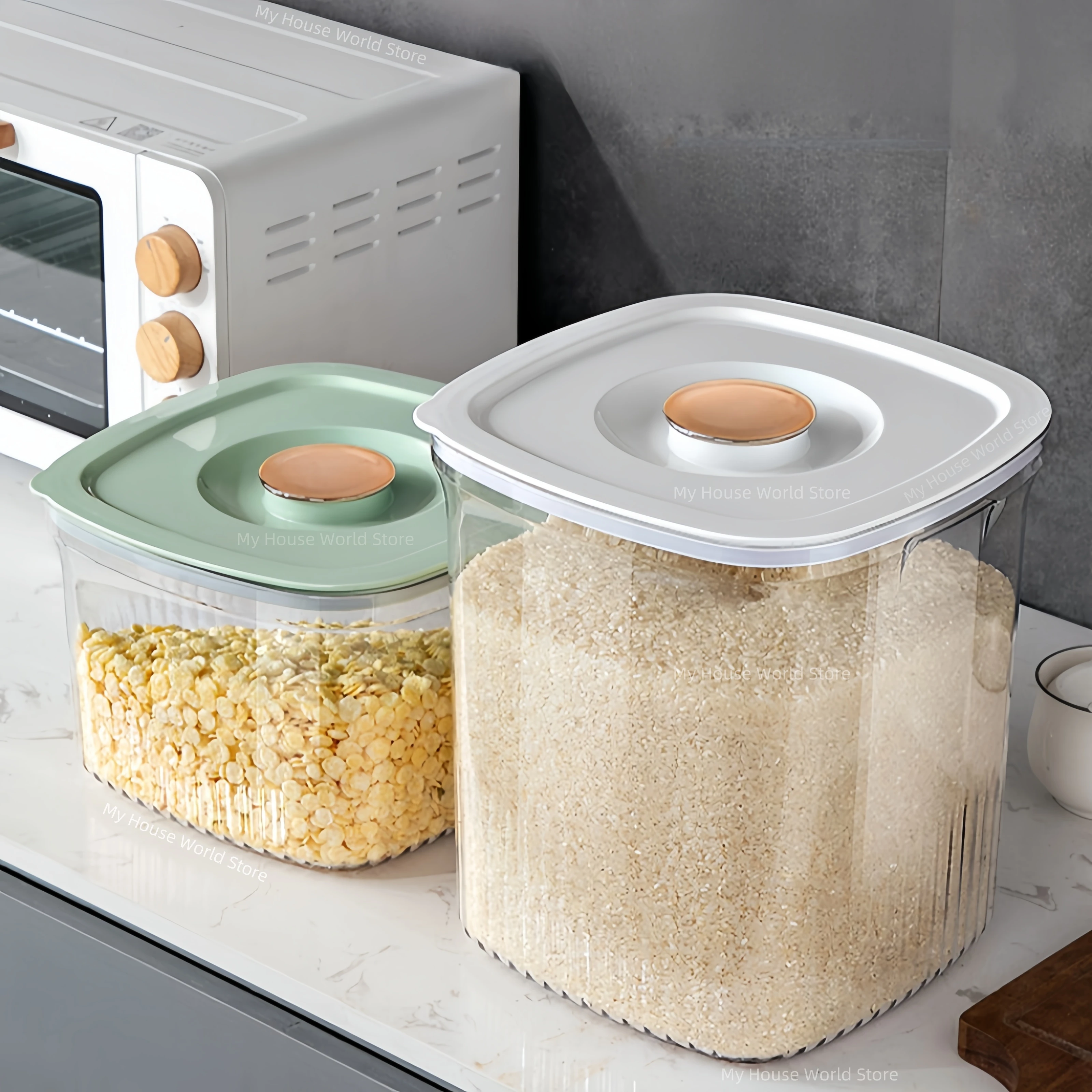 5KG Rice Storage Box Rice Dispenser Transparent Insect Proof Waterproof Sealed Dry Cereal Grain Bucket Kitchen Food Container