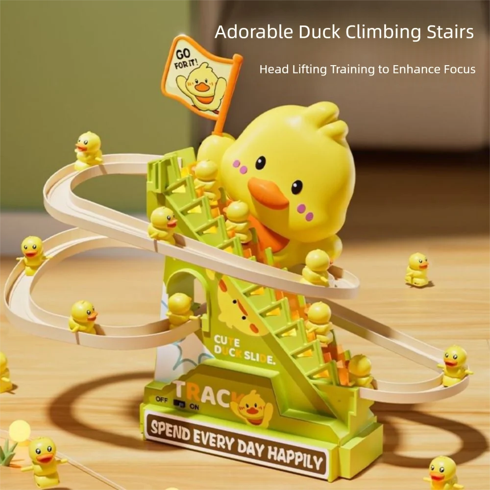 Electric Ducklings Climbing Stairs Toy Yellow 6PCS Ducks Little Duck Slide Toy with Intersting Song Visuals&crawling
