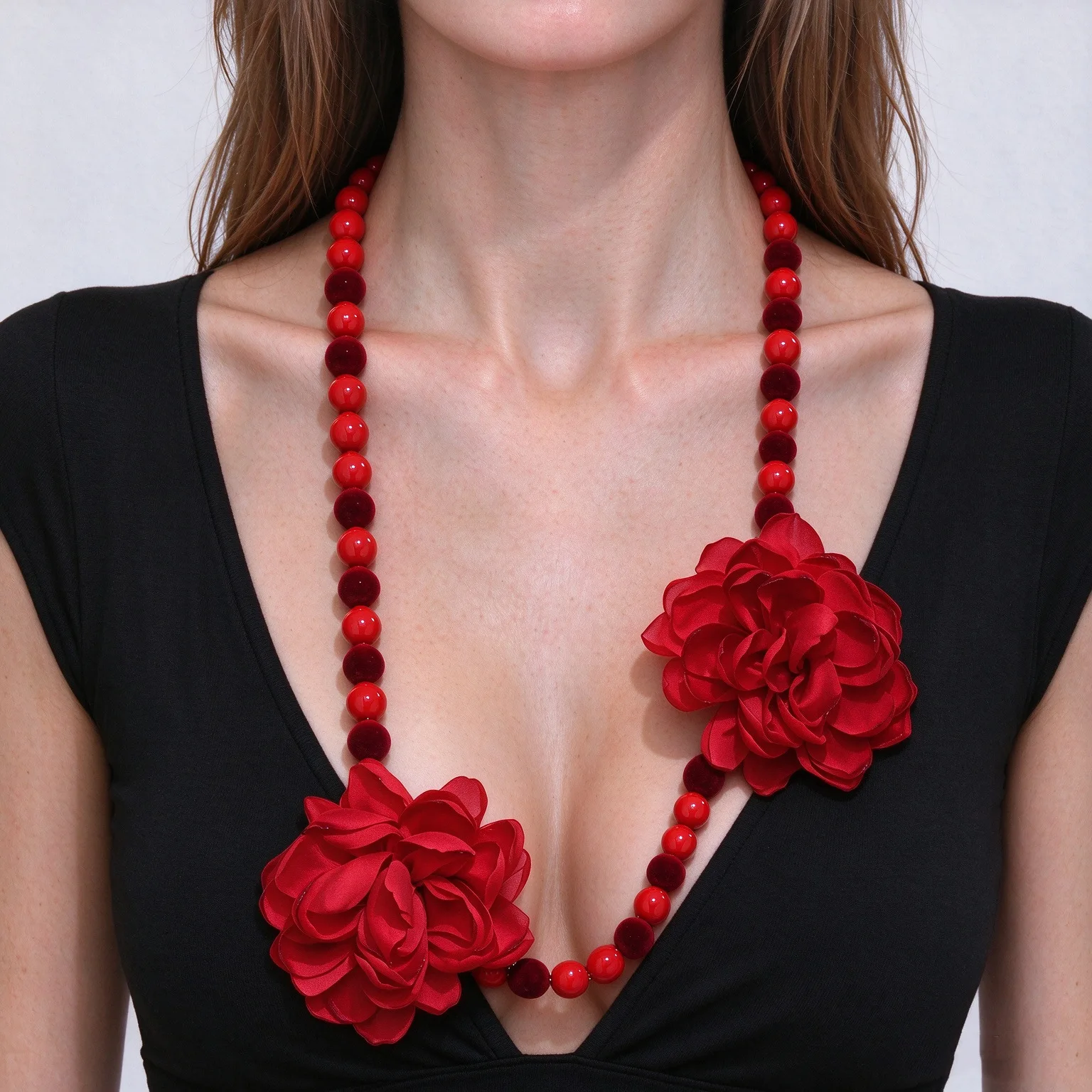 Bohemian Elegant Big Flower Long Necklace Fashion Handcrafted Beaded Necklace Clothing Accessories Party Dress Bride Jewelry