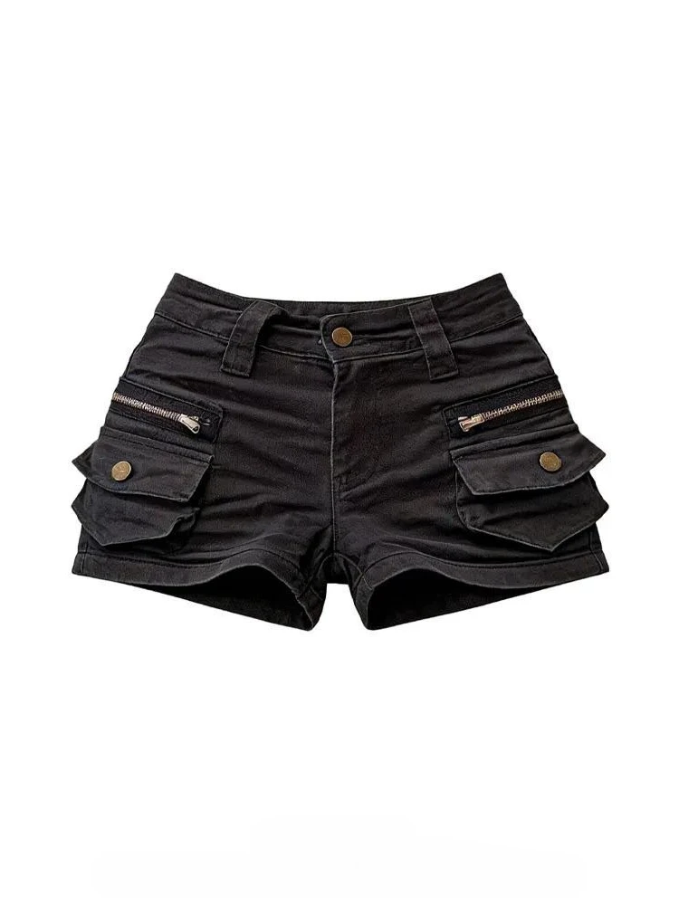Summer Women's Pocket Design Vintage Shorts Cool Girl Slim Distressed Pants Female Fashion Street Sexy Y2k Mini Trousers