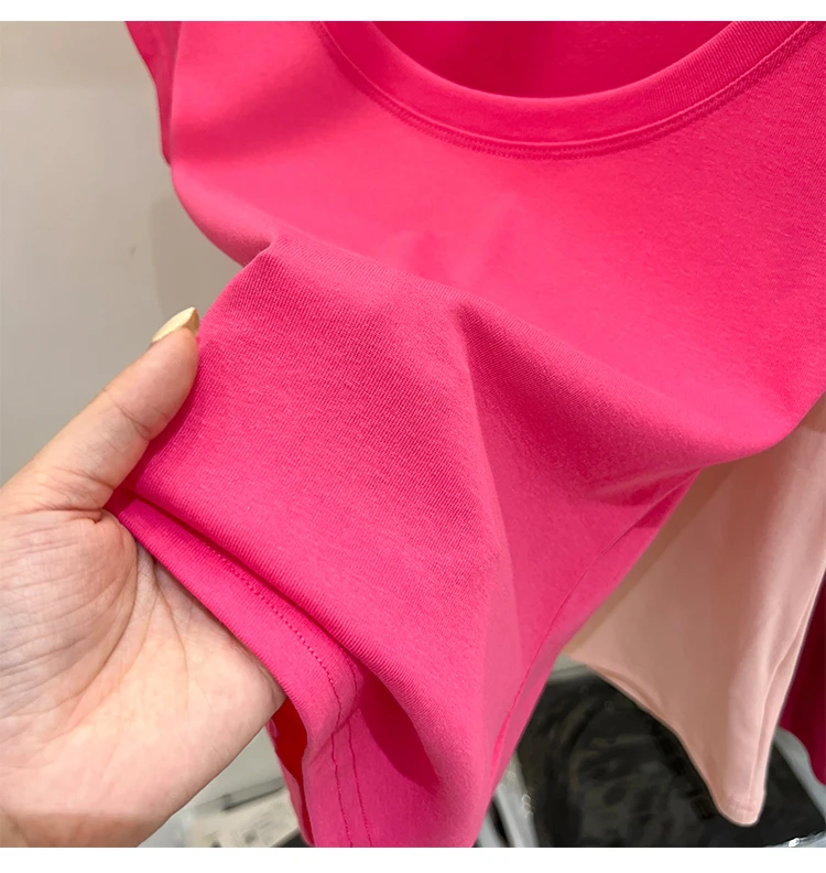 2026 Sexy Quadratischer Ausschnitt Slim T-Shirt Damen Baumwolle Elastisch Basic Einfarbig Lässige Oberteile Kurzarm Dünne T-Shirts Transparent – Detail 17