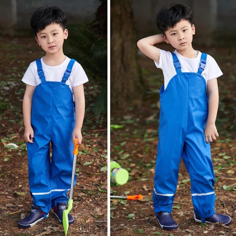 Kids Boy Rain Overall Waterproof Toddler Girl Rain Pants Outdoor Sport Jumpsuit Clothes With Lining Spring Autumn Child Trousers