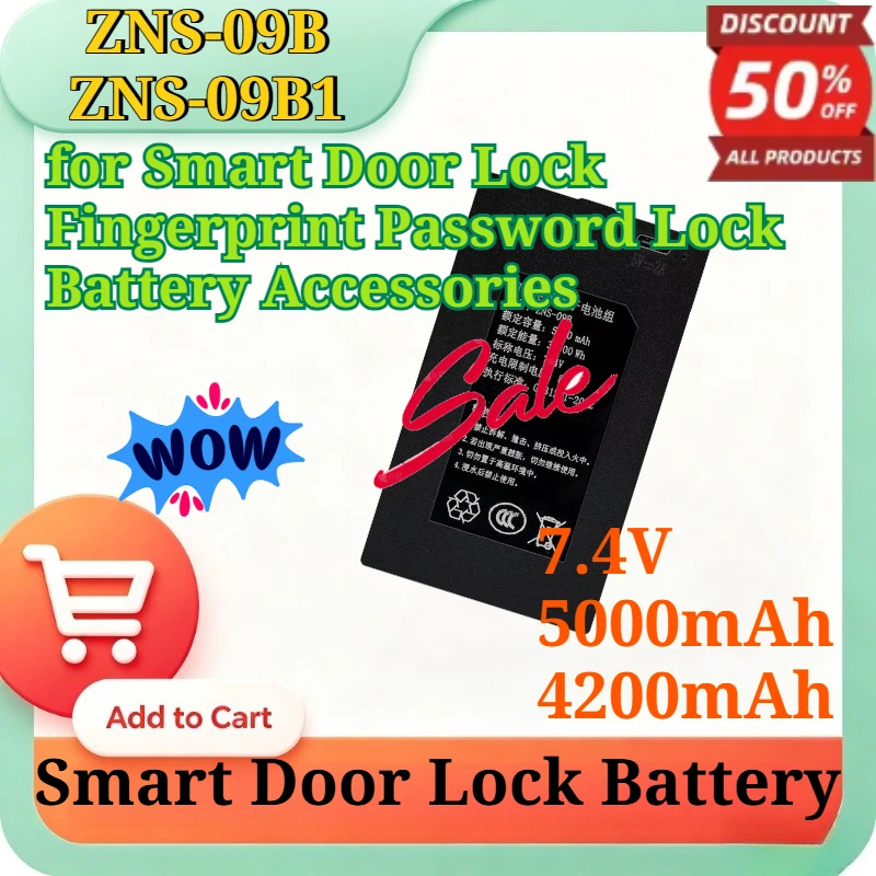 ZNS-09B ZNS-09B1 7.4V 5000/4200mAh Li-ion Replacement Battery for Smart Door Lock Fingerprint Password Lock Battery Accessories