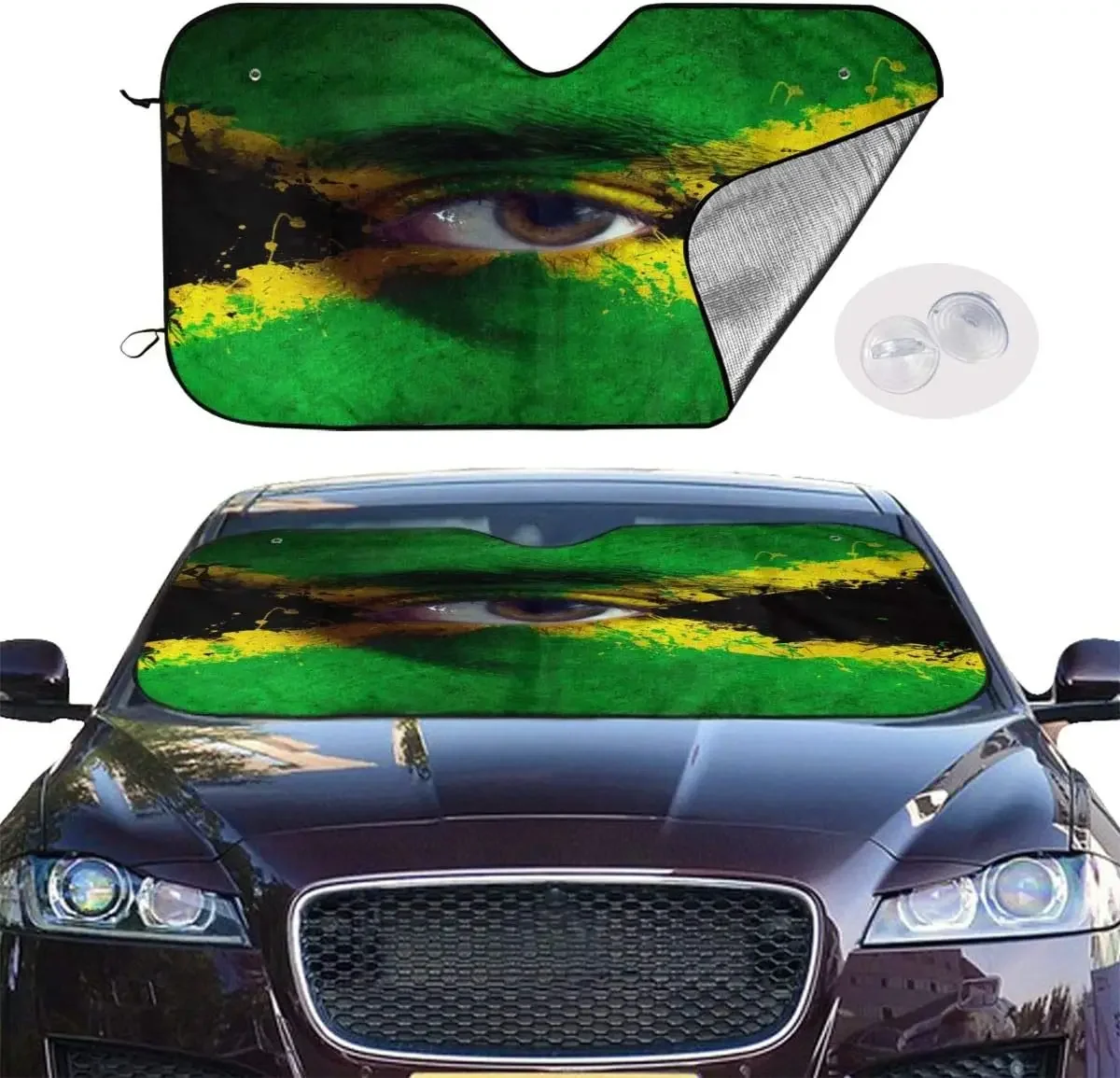 Jamaican Flag Eye Pattern Sun Shade Front Window Sunshade for Most Sedans SUV Blocks Max Uv Rays and Keep Your Vehicle Cool