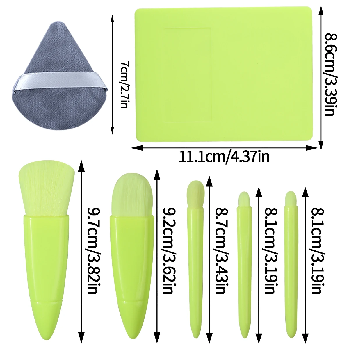 Conjunto de mini pincéis de maquiagem macios, 5 peças + 2 peças de sopro de pó triangular dupla face + 1 peça de ferramentas de maquiagem com caixa de armazenamento de espelho