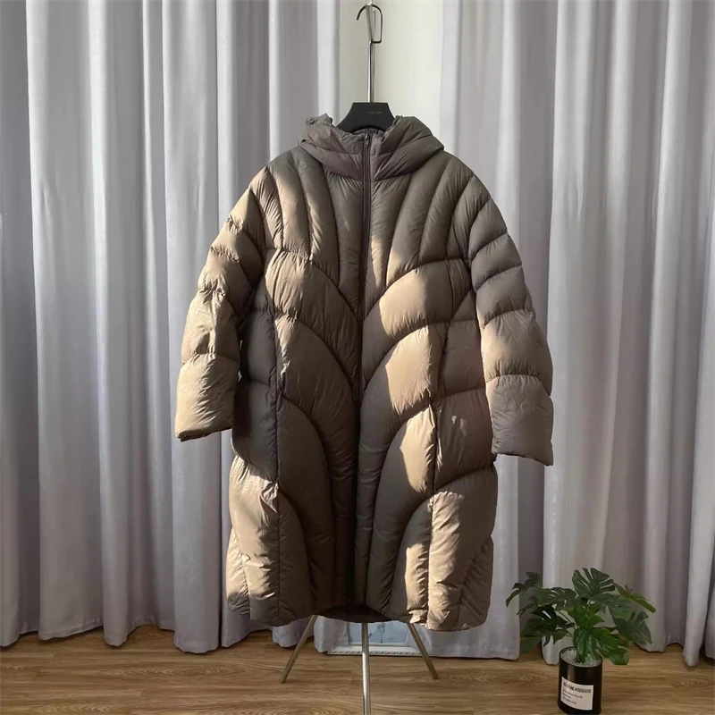 冬の新着女性の厚く暖かいミッドレングスフード付きダウンジャケット Y2K ファッションカジュアルルーズホワイトダックフェザー防風コート