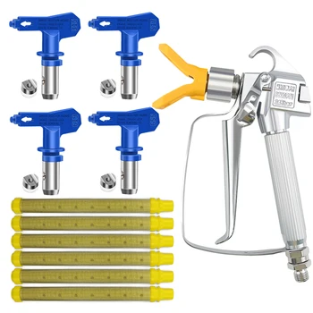 Airless Spray Gun High Pressure with 4 Tips and tip Guard,6 x Airless Paint Spray Gun Filter