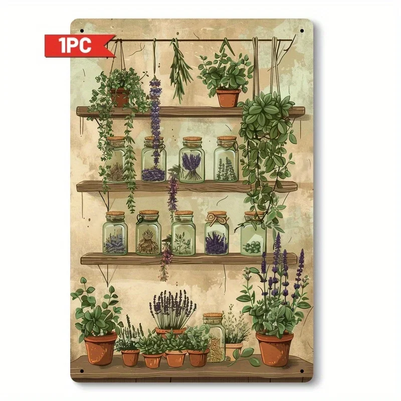 Vintage Herb Garden Metal Wall Art – Rustic Botanical Tin Sign for Kitchen, Cafe, Porch or Restaurant Decor, 8x12 Inch Plaque