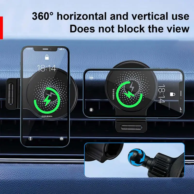 Wireless Charger Car Mount 15W Strong Magnet Wireless Car Phone Holder 360 Degree Rotatable Car Interior Supplies Fast Charging