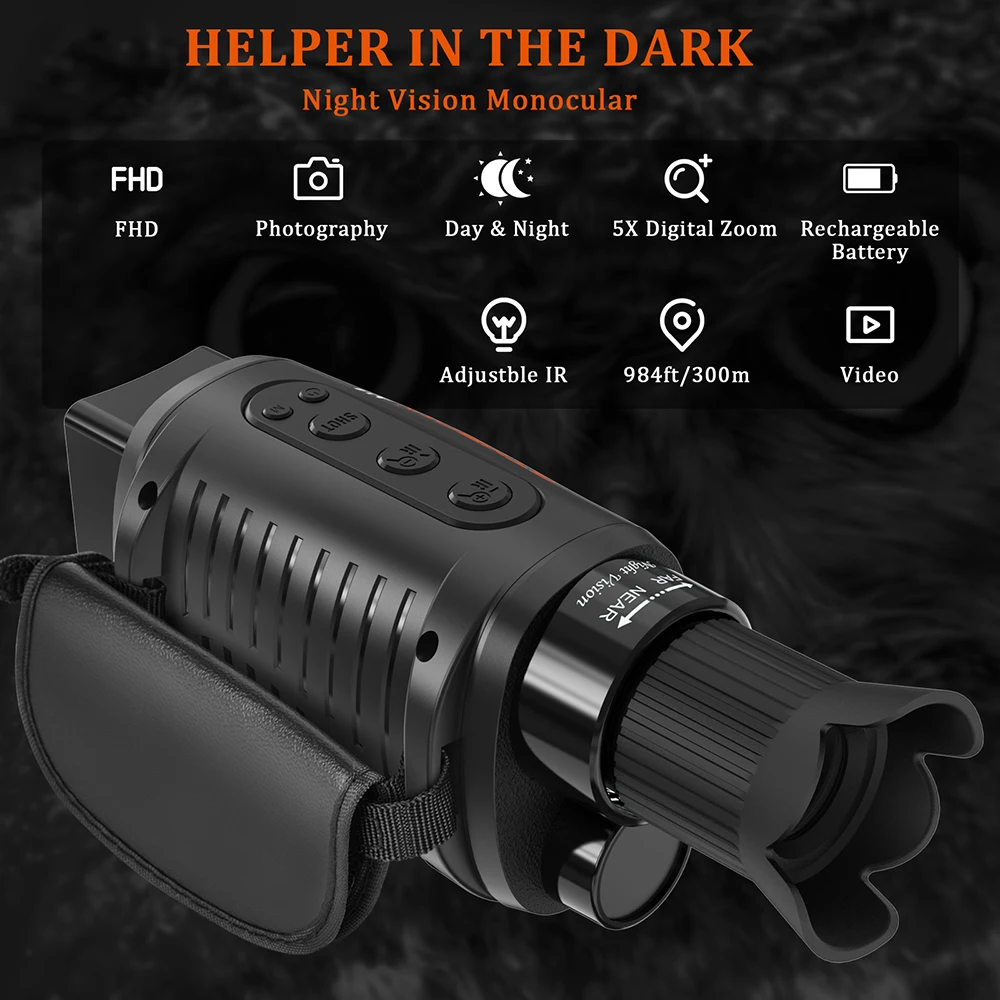 

GTMEDIA Monocular Night Vision Device 1080P 5X Digital Zoom Infrared Camera Hunting Telescope Outdoor Search Full Darkness 300m