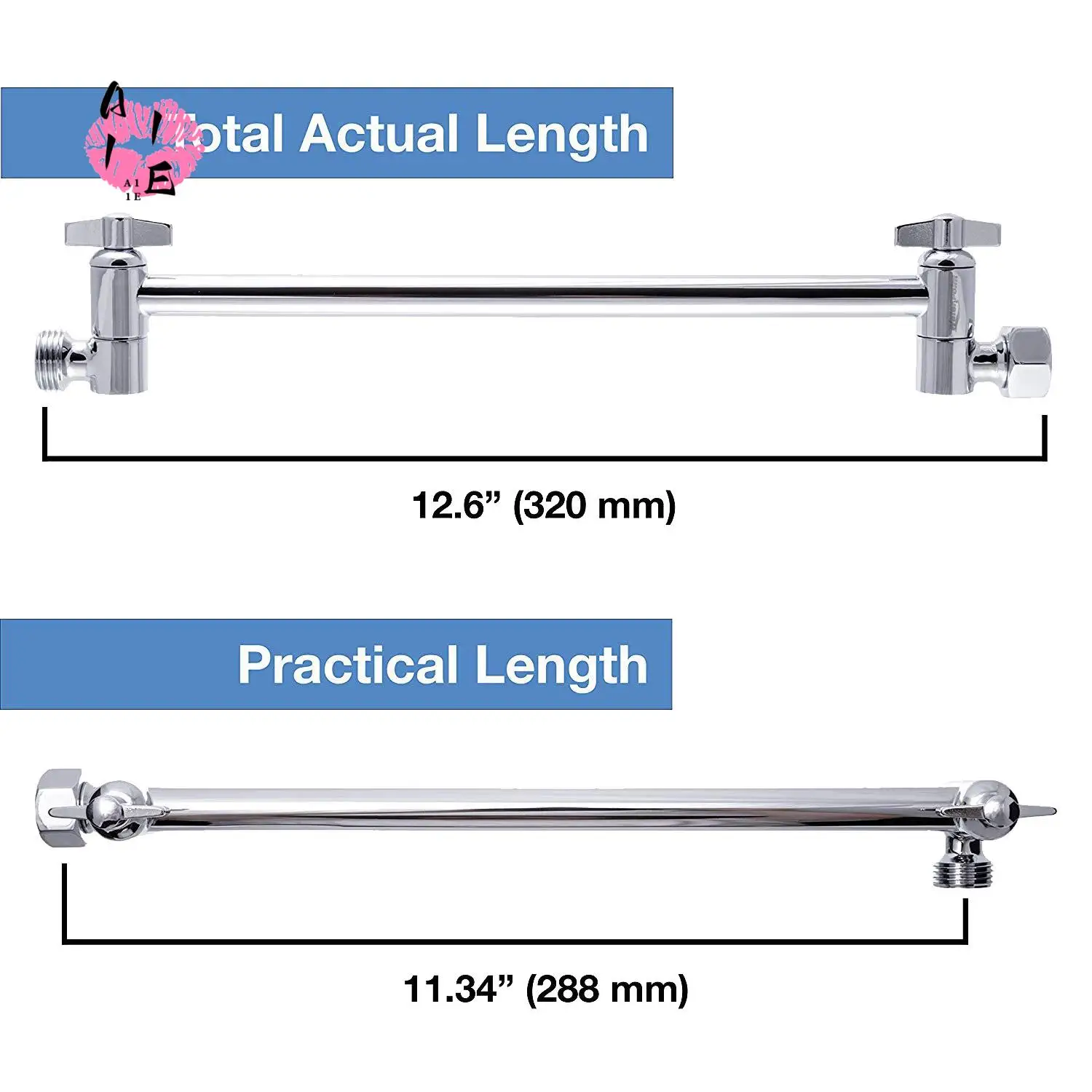 A11E-Adjustable Shower Arm Extension By, Brass Shower Head Extension Arm With High Polished Chrome Finish 11+ Inch