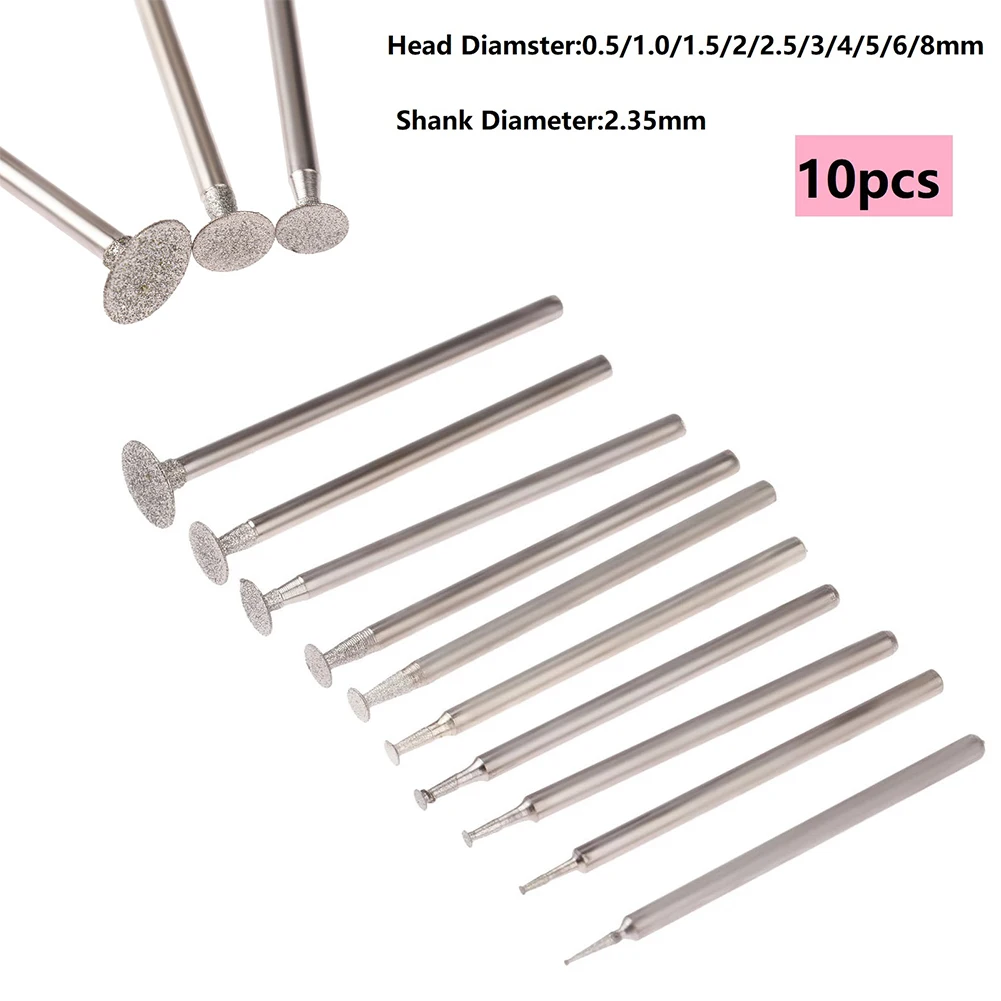 10Pcs 2.3 Shank Diamond Grinding Burr Needle Point Grinding Head Stone Carving Polishing Engraving Tool  Drill Bit Rotary Tool