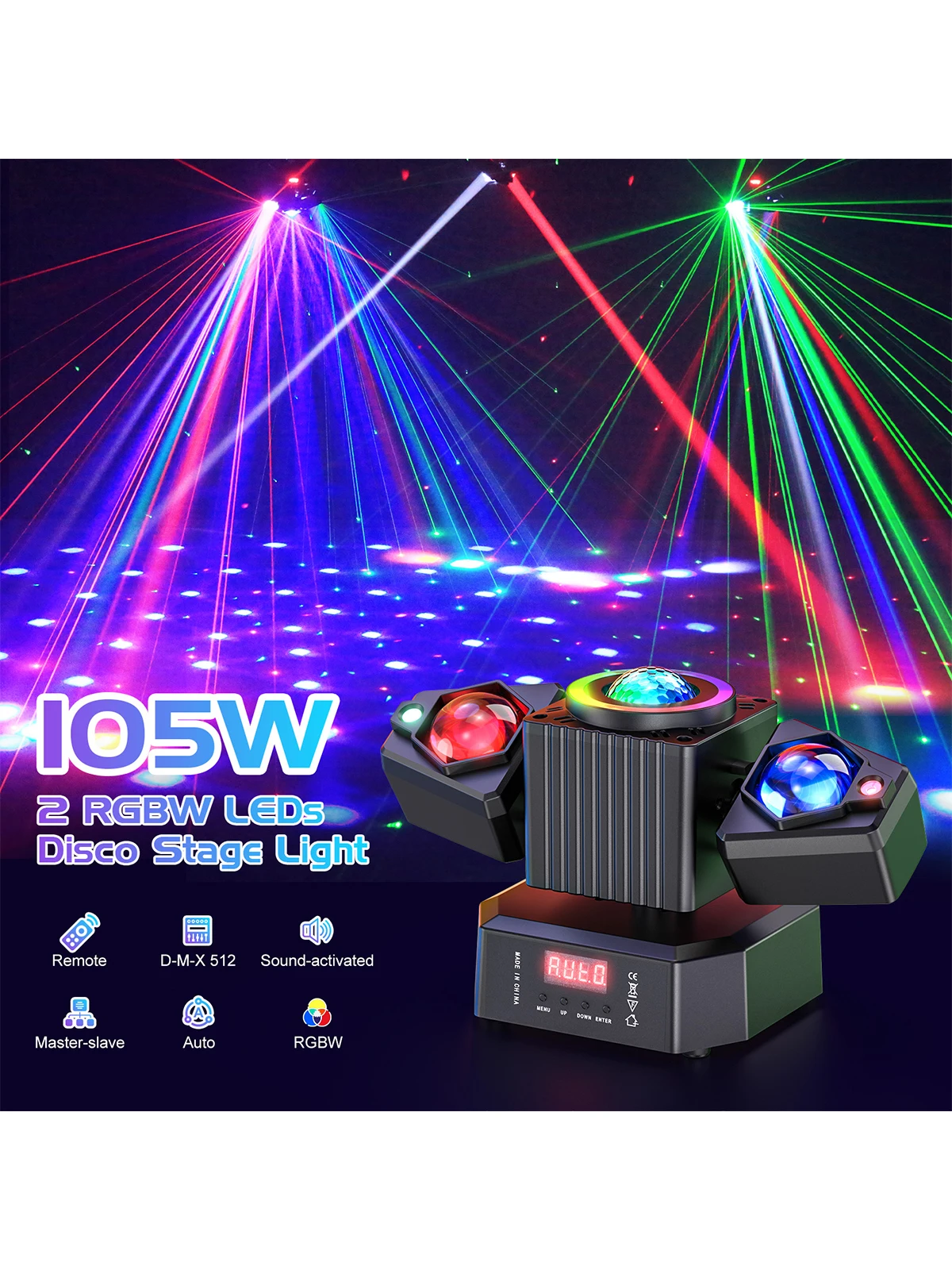 DayFlicker 105W Podiumlicht RGBW 4-IN-1 Lichteffect en Sterreneffect Gecontroleerd DMX512 Voor DJ Party Concert Kerk Bruiloft - afbeelding 2