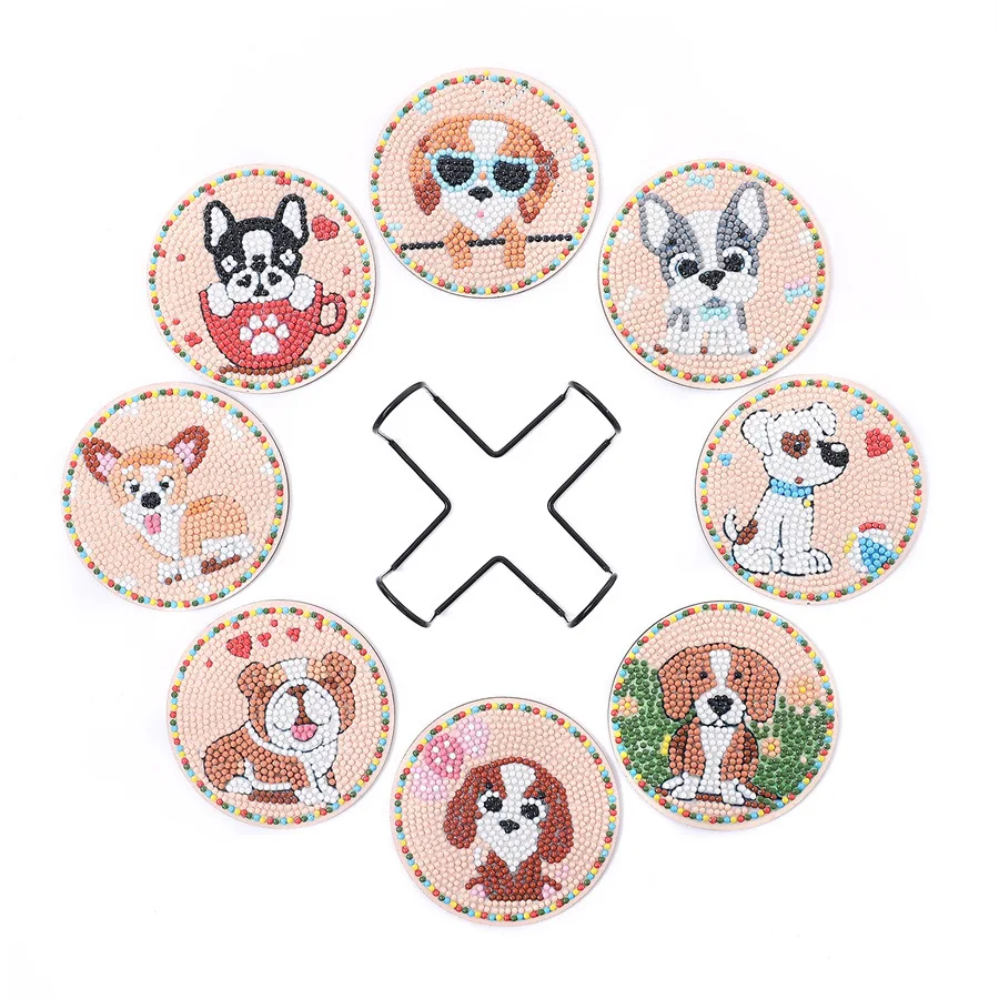 

5D Handcrafted DIY Wooden Dot Drilling Heat-insulating Anti-slip Shiny Diamond Painting Variety of Dog Coaster Diamond Art