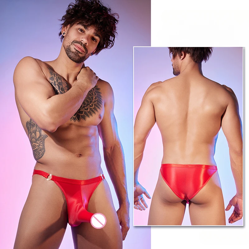 Men Sexy Jockstrap Panties Oil Shiny Glossy Sheer Elephant Nose Underwear Homme Slip Breathable Bikini Underpants Enhance T-Back