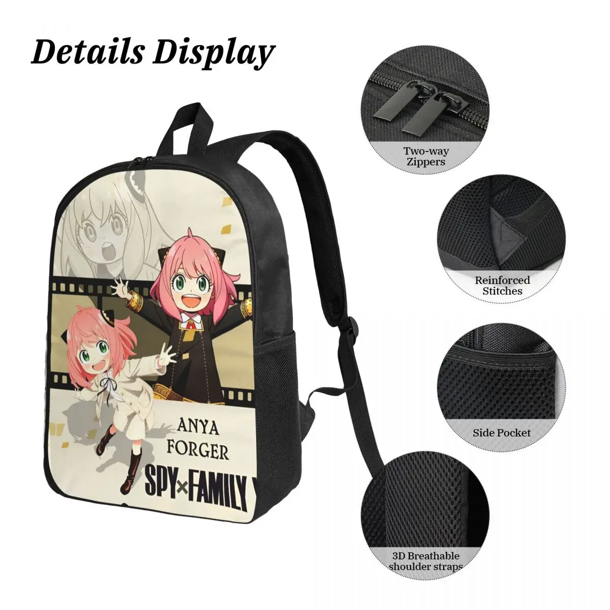 3Pcs Spy X Familys Girls 만화 애니메이션 배낭 세트 어린이를위한 펜 가방 Bookbag 학교 학생을위한 도시락 세트 Daypack