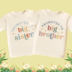 Promote To Big Sister/brother Print Retro Child Tee Tops Short Sleeve Casual Fashion Kid T-shirt Pregnancy Announcement Tee