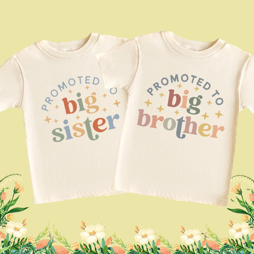 Promote To Big Sister/brother Print Retro Child Tee Tops Short Sleeve Casual Fashion Kid T-shirt Pregnancy Announcement Tee