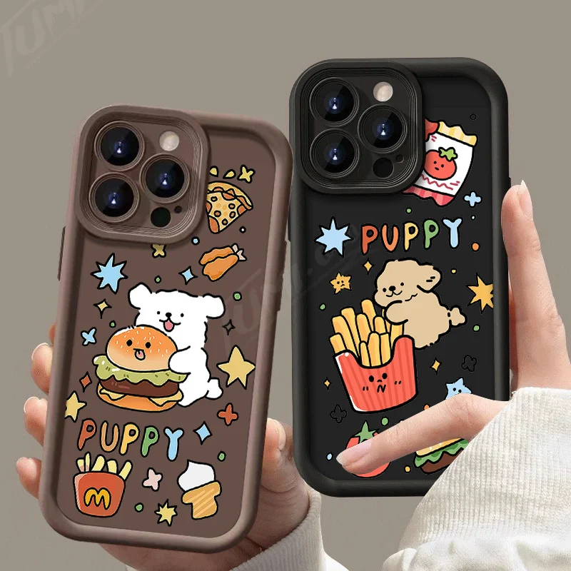 Cartoon Cute Puppy Dog Case for iPhone 14 15 Pro Max 13 12 11 X XS XR 7 8 Plus SE 2020 Matte Silicone Printing Protective Capa image 2