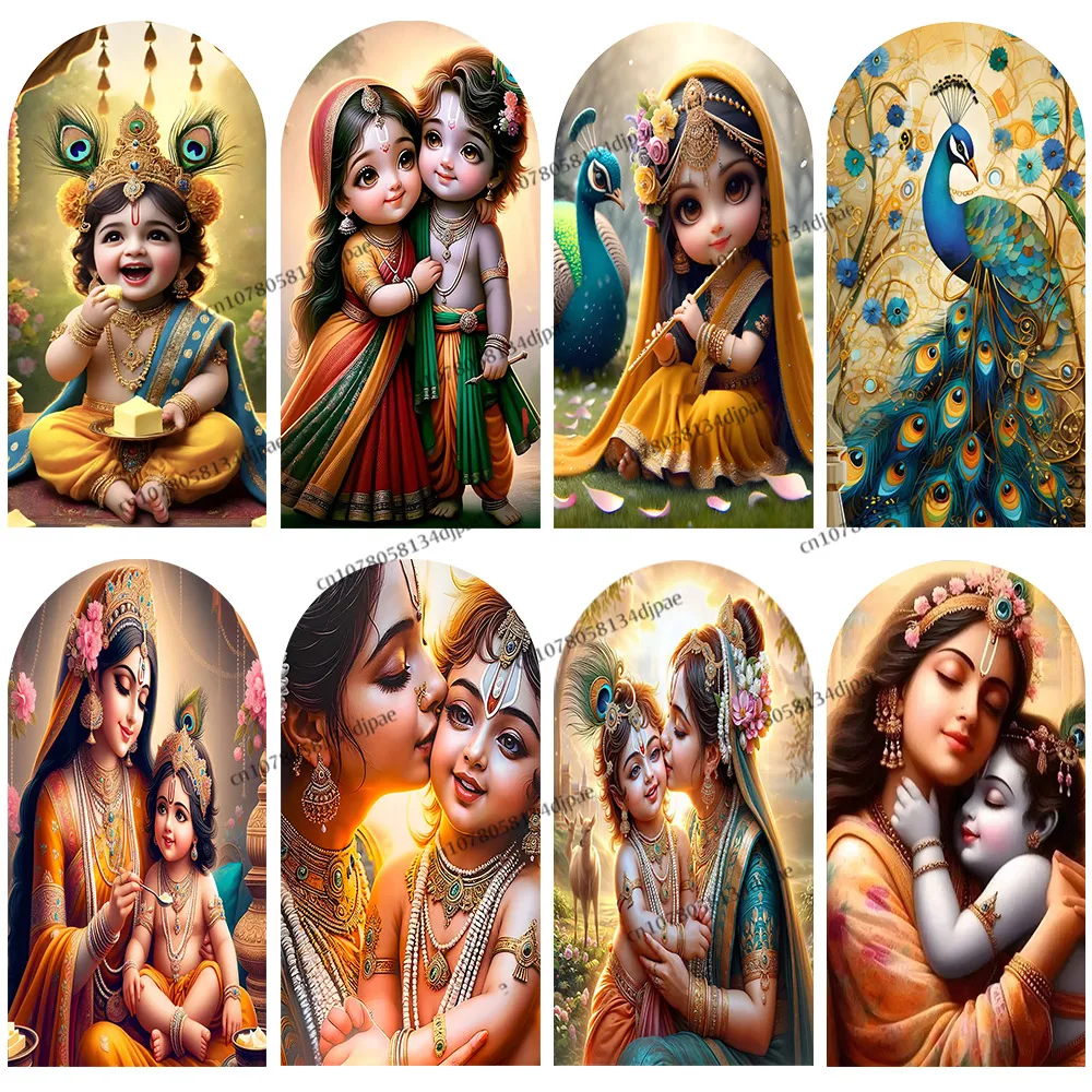 

Krishna Yashoda Party Backdrop Arch Cover Peacock Baby Shower Birthday Background Photography Decoration Photo Banner Props