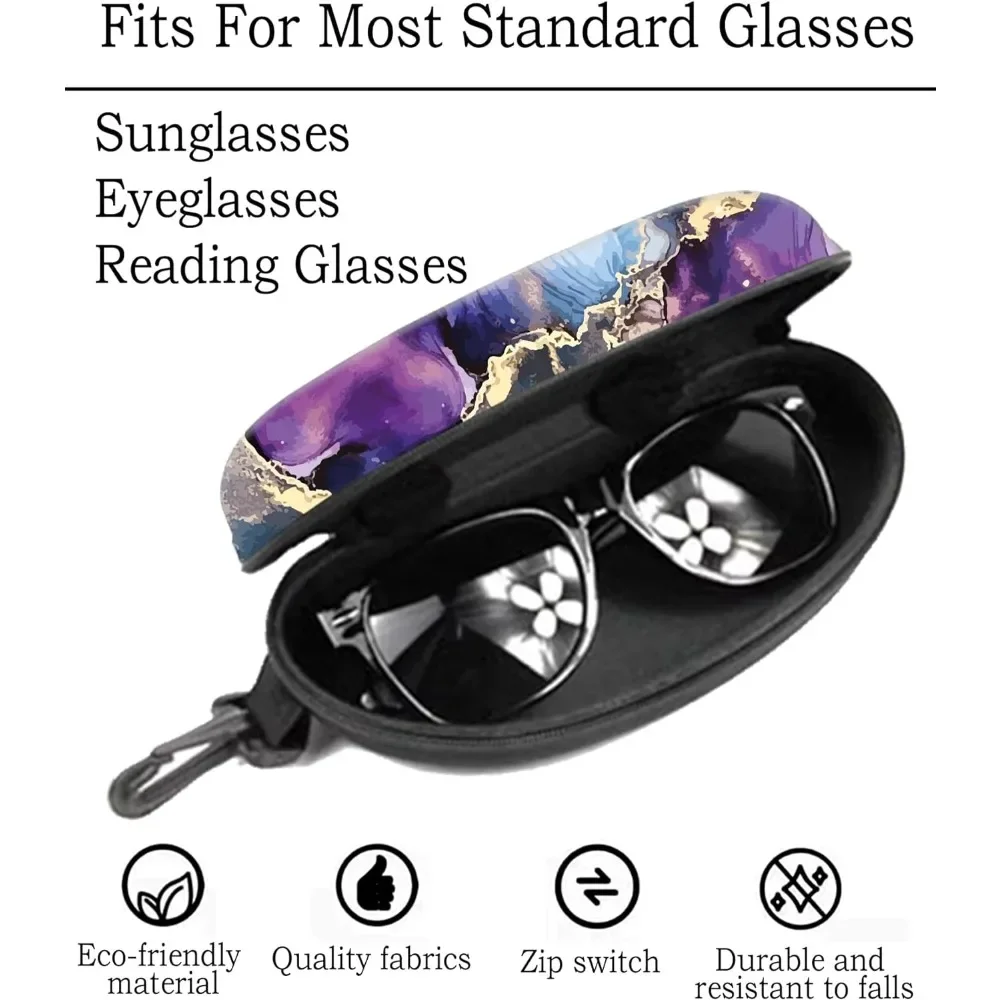 Purple Marble Glasses Case Pouch Prints Zipper Soft Eyewear Storage Box Outdoor Travel Portable Anti-Pressure Sunglasses Bag