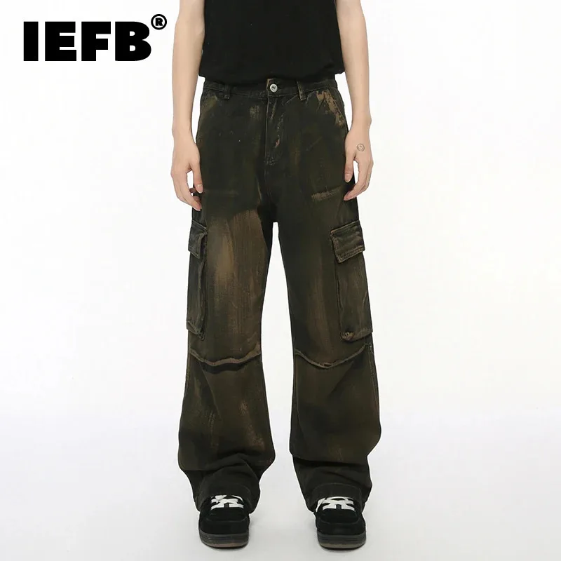 

IEFB Worn-out Men Jeans Straight Loose Streetwear Multi-pocket New Stylish Male Denim Pants Vintage Overalls 2024 Autumn 9C7296