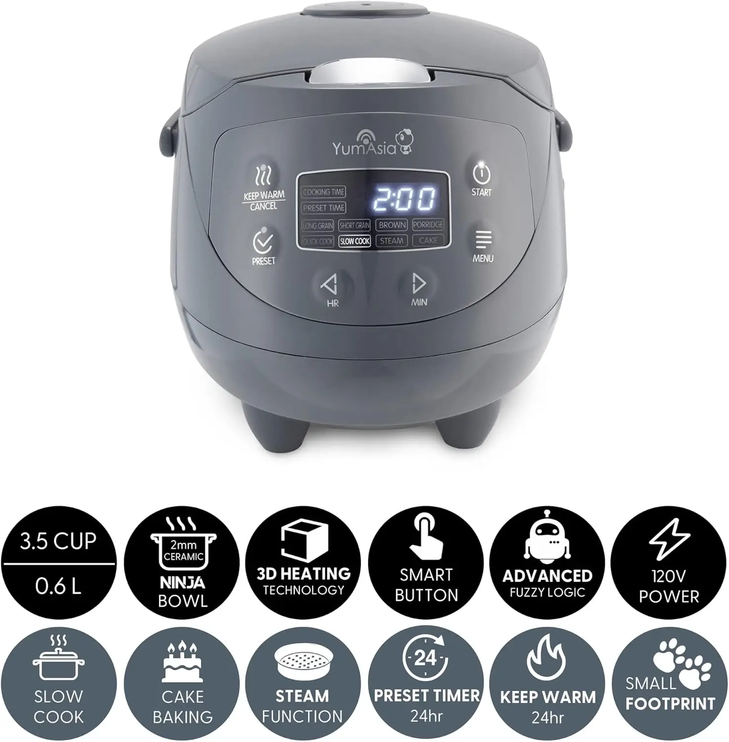 Panda Mini Rice Cooker With Ninja Ceramic Bowl and Advanced Fuzzy Logic (3.5 cup, 0.63 litre) 4 Rice Cooking Functions, 4