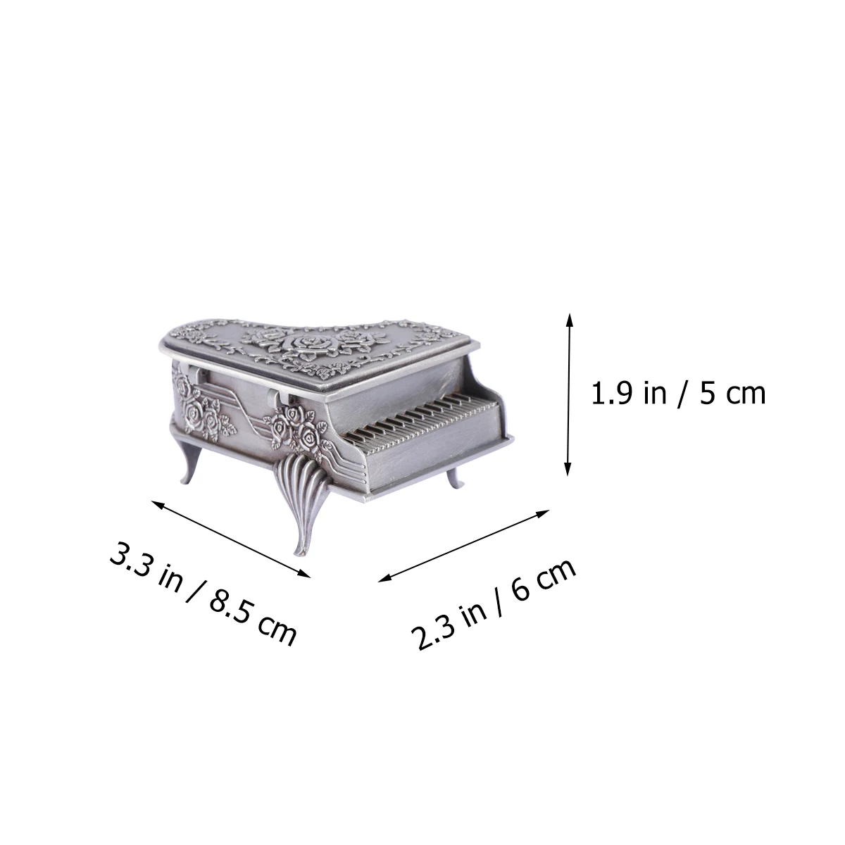 

1pc Piano Shaped Jewelry Box Rose Carve Design Zinc Alloy Women Earring Necklace Storage Case Decorative Gift