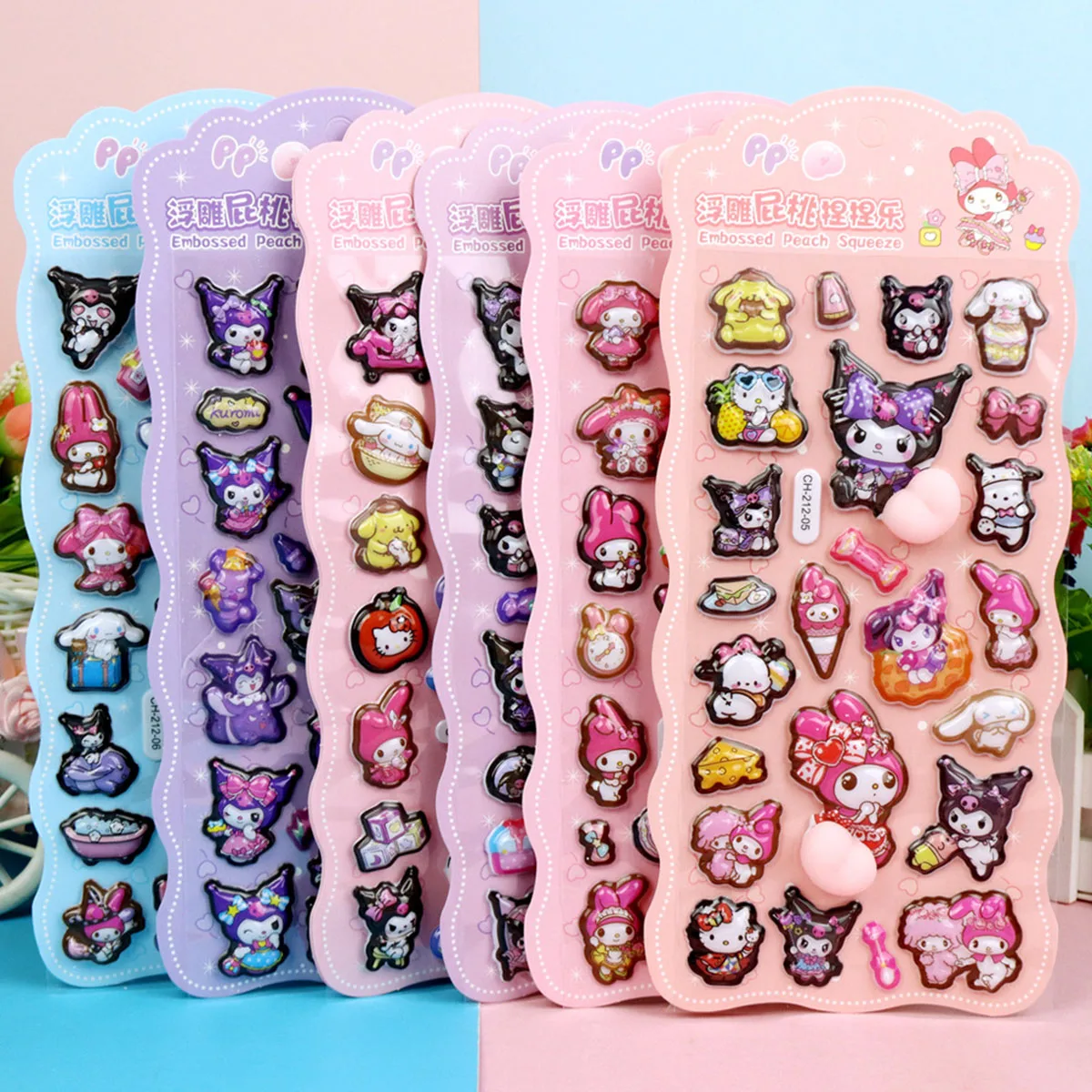 

4/6 Pcs Cute Sanrio Butt Stickers My Melody Kuromi Cinnamoroll 3D Relief Sticker Kawaii Stress Relief Puffy Squishy Decals
