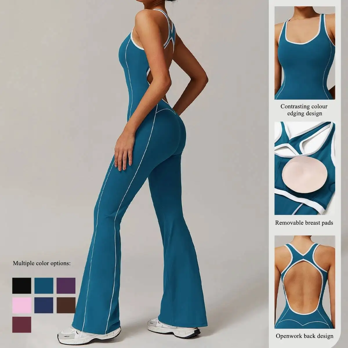 

Women S Elegant Openwork Back Yoga Jumpsuit Gym Pilates Dance Sportswear Butt Lifting Pleated Flared Bodysuit Female