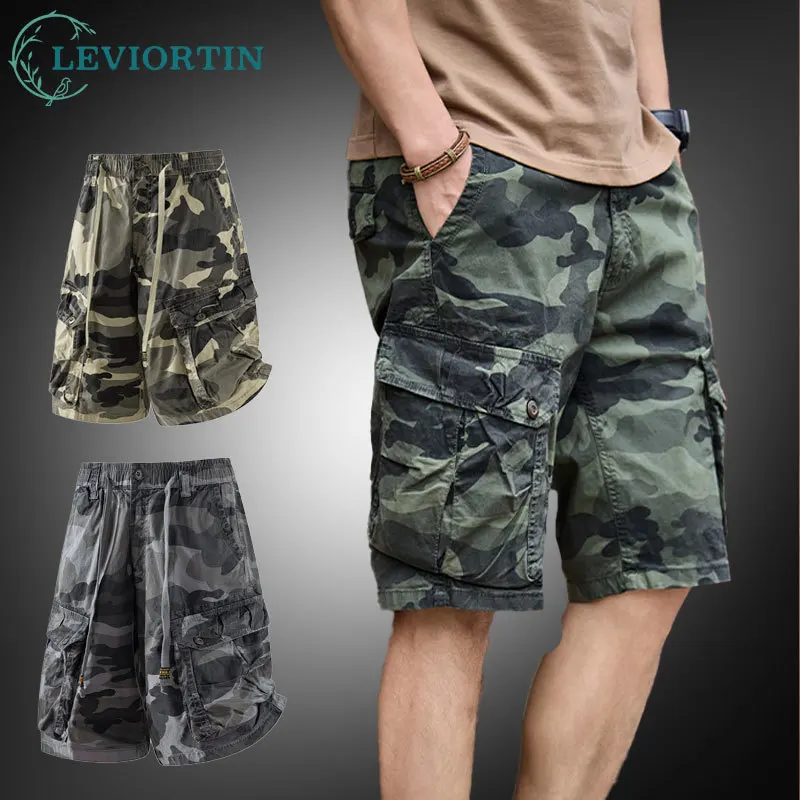 

Мужские легкие шорты-карго с множеством карманов, летние, из хлопка, эластичные, свободного прямого кроя, 5-дюймовые, повседневные, пляжные, рабочие шорты